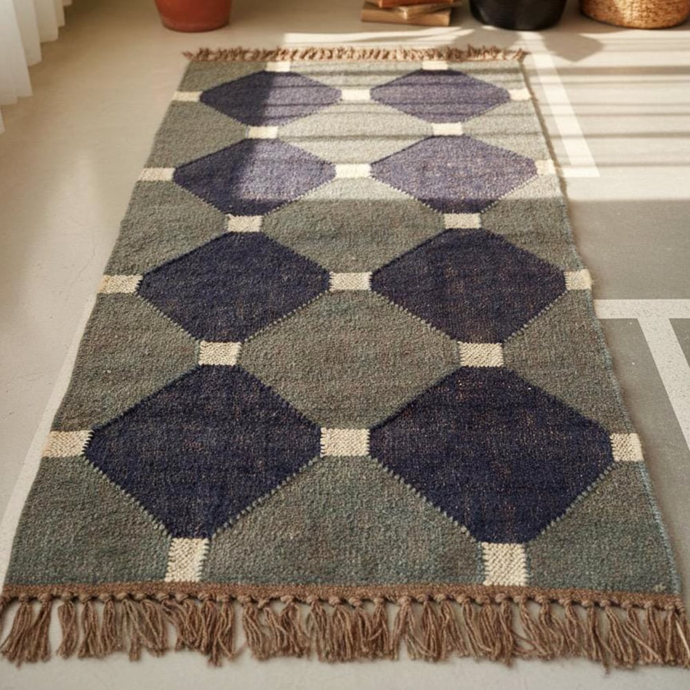 Multicolor Handcrafted Jute Vintage Dhurrie For Living